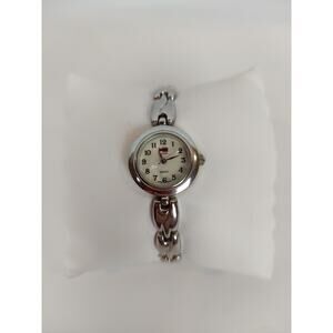 Vintage Bugle Boy Quartz Japan Movement Women's White Dial Silver Tone Watch